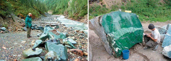 Jade boulders near Dease Lake, B.C.; 11,000kg jade boulder