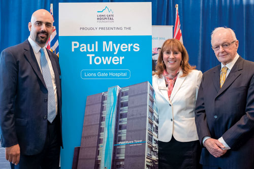 (From left) Mike Nader, VCH-Coastal chief operating officer; Lions Gate Hospital Foundation president Judy Savage; and Paul Myers