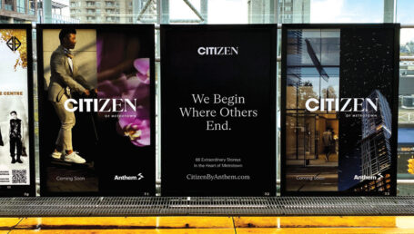Advertisement for Anthem’s Citizen development at Advertisement for Anthem’s Citizen development on the Joyce-Collingwood SkyTrain platform