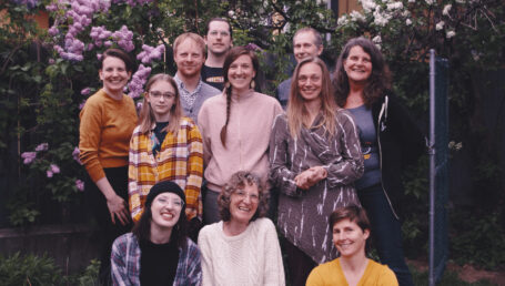 The eight members of the Propolis Housing Co-op, with president Lindsay Harris first from top left.
