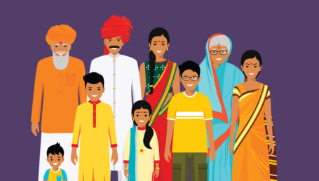 Illustration of an multi-generational punjabi family