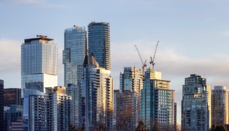 Vancouver city skyline with cranes